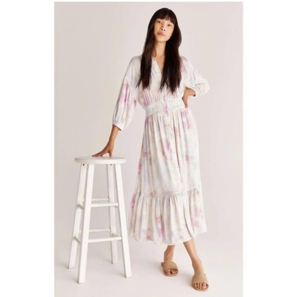 Z Supply Tanya Blurred watercolor button‎ front Maxi silk look Dress size medium - Picture 1 of 6